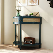 Load image into Gallery viewer, Boho Rattan Semi Circle End Table With Sliding Rattan Door, Storage And Bottom Shelf
