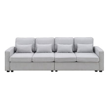 Load image into Gallery viewer, [VIDEO provided] [New] 104&quot; 4-Seater Modern Linen Fabric Sofa with Armrest Pockets and 4 Pillows,Minimalist Style Couch for Living Room, Apartment, Office,3 Colors
