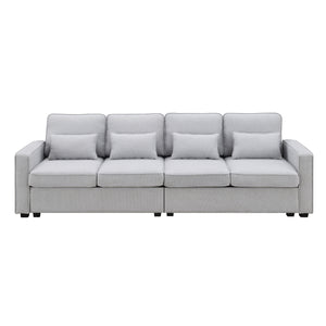 [VIDEO provided] [New] 104" 4-Seater Modern Linen Fabric Sofa with Armrest Pockets and 4 Pillows,Minimalist Style Couch for Living Room, Apartment, Office,3 Colors