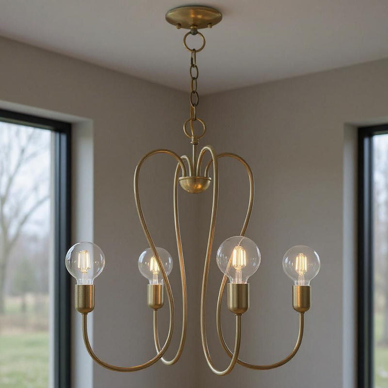 22" Four Light Dimmable Chandelier With Shades - Antiqued Brass