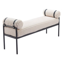 Load image into Gallery viewer, 55" Cream and Black Corduroy and Steel Upholstered Bench
