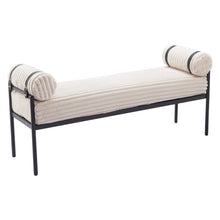 Load image into Gallery viewer, 55" Cream and Black Corduroy and Steel Upholstered Bench
