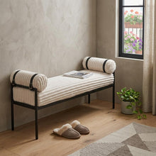 Load image into Gallery viewer, 55" Cream and Black Corduroy and Steel Upholstered Bench
