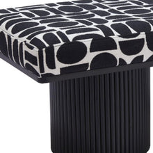 Load image into Gallery viewer, 49" Black And White Geometric Fabric and Solid Wood Upholstered Bench
