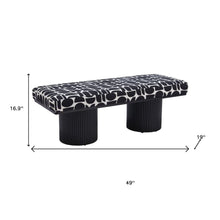 Load image into Gallery viewer, 49" Black And White Geometric Fabric and Solid Wood Upholstered Bench
