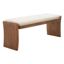 Load image into Gallery viewer, 48" Beige and Brown Fabric and Solid Wood Upholstered Dining Bench

