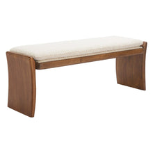 Load image into Gallery viewer, 48" Beige and Brown Fabric and Solid Wood Upholstered Dining Bench
