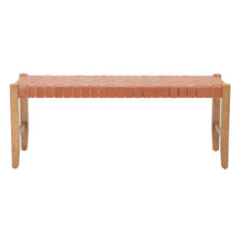 Load image into Gallery viewer, 48" Tan and Brown Genuine Leather and Solid Wood Upholstered Dining Bench
