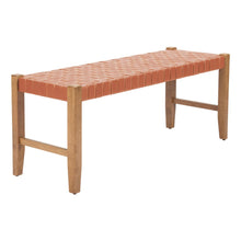 Load image into Gallery viewer, 48" Tan and Brown Genuine Leather and Solid Wood Upholstered Dining Bench
