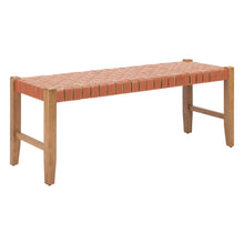 Load image into Gallery viewer, 48" Tan and Brown Genuine Leather and Solid Wood Upholstered Dining Bench
