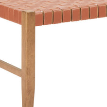 Load image into Gallery viewer, 48" Tan and Brown Genuine Leather and Solid Wood Upholstered Dining Bench
