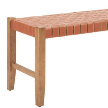 Load image into Gallery viewer, 48" Tan and Brown Genuine Leather and Solid Wood Upholstered Dining Bench
