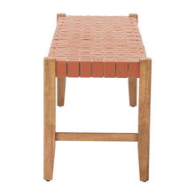 Load image into Gallery viewer, 48" Tan and Brown Genuine Leather and Solid Wood Upholstered Dining Bench
