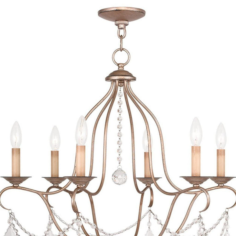 Six Light Metal Dimmable Chandelier With Shades - Silver