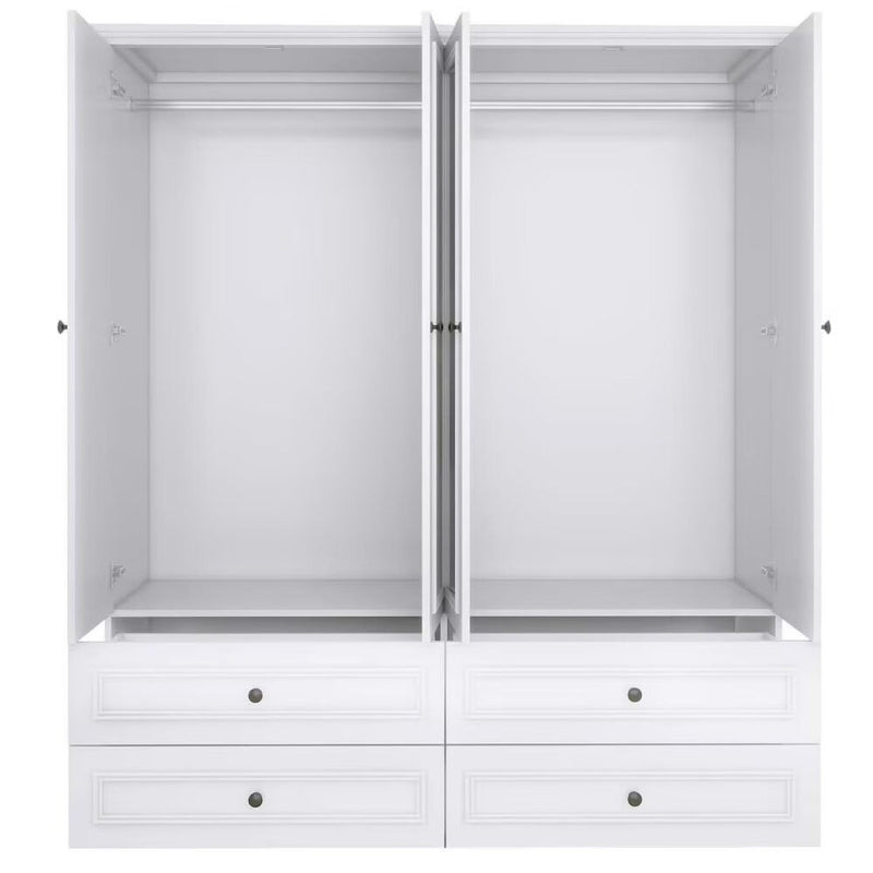 71" Carved Geometric Mirro Four Door Four Drawer Combo Dresser - White