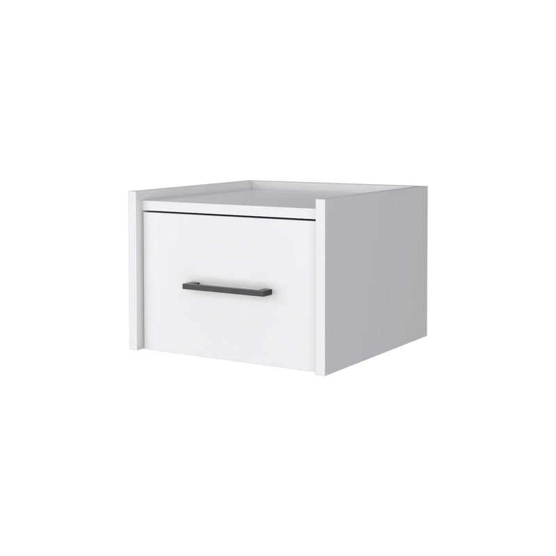 13.8" x 13.2" x 9.8" One Drawer Faux Wood Floating Nightstand - White