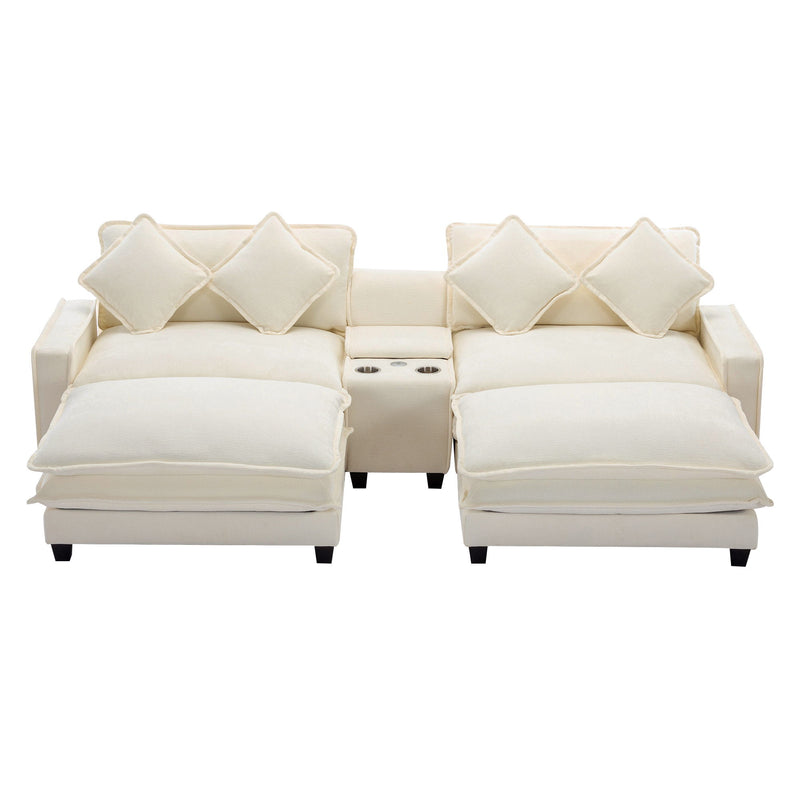 Sectional Sofa Upholstered Sofa With Two Removable Ottoman, Two USB Ports, Two Cup Holders And Large Storage Box For Living Room