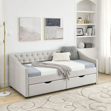 Load image into Gallery viewer, Upholstered Tufted Daybed With 2 Drawers, Waved Arms
