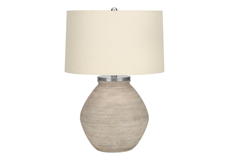 Concrete Round Table Lamp With Beige Drum Shade - Cream