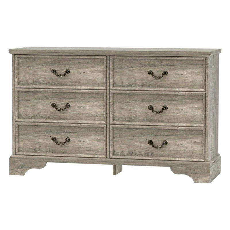 Solid Wood Console Accent Cabinet With Six Drawers - Light Gray