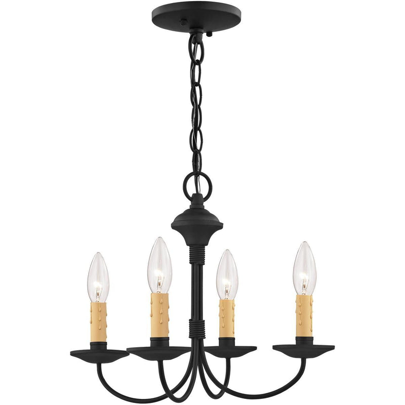 12" Four Light Dimmable Chandelier With Shades - Black