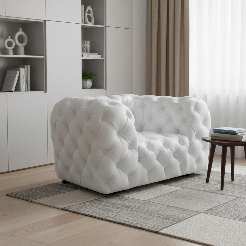 Top Grain Leather Tufted Chesterfield Chair - White And Black