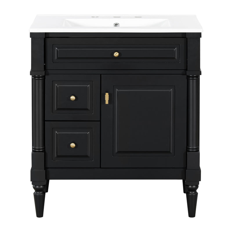 Modern Bathroom Vanity With Sink, Freestanding Cabinet With Flip Drawer & Adjustable Shelf