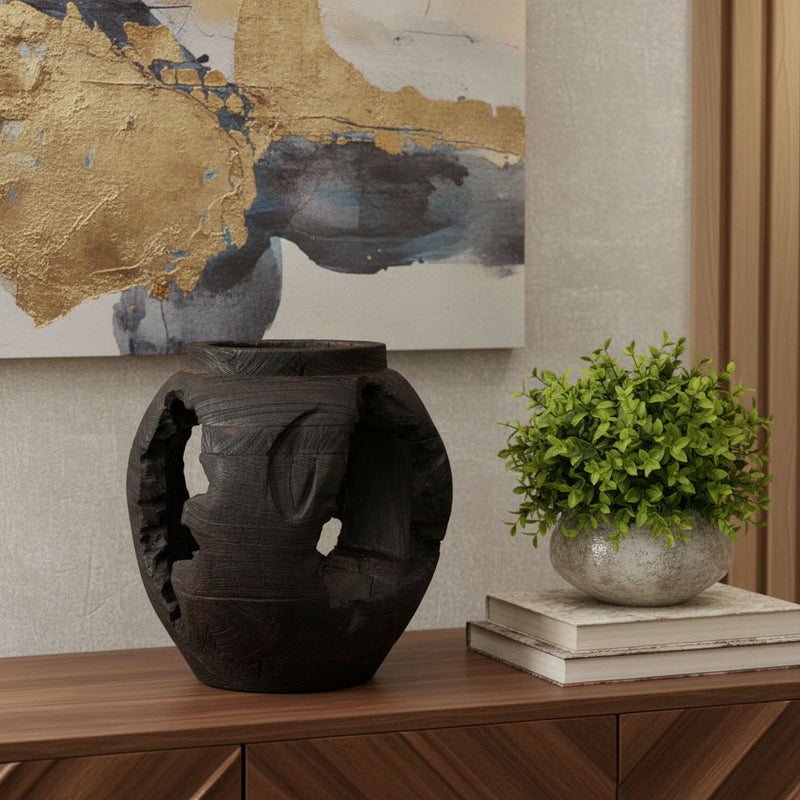 Table Vase With Sculptural Details - Black