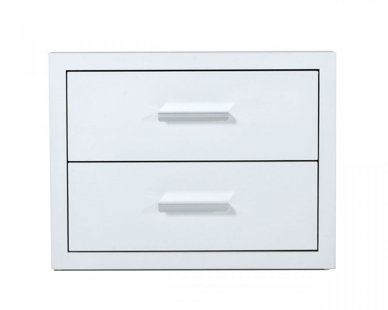 Modern Box Nightstand With Two Drawers - Glossy White