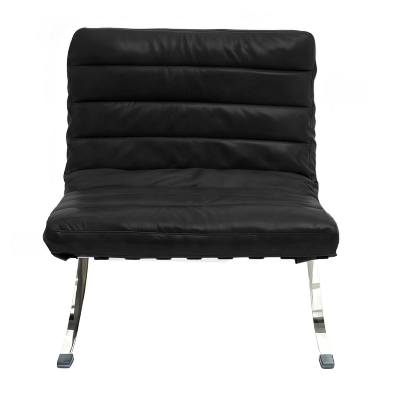 Tufted Leather Upholstered Folding Lounge Chair - Black / Silver