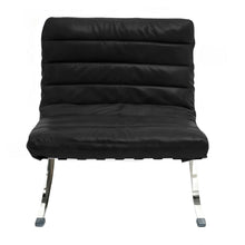 Load image into Gallery viewer, Tufted Leather Upholstered Folding Lounge Chair - Black / Silver
