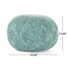 Load image into Gallery viewer, Deon - Knitted Pet Yarn Round Pouf With Classic Cable Knit Design - Aqua
