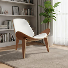 Load image into Gallery viewer, Genuine Leather Lounge Chair - White And Wood Brown
