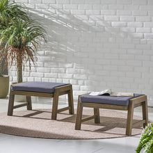 Load image into Gallery viewer, Acacia Wood Outdoor Ottomans With Cushion, (Set of 2)
