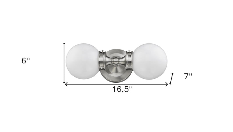Two Light Wall Sconce With Round Frosted Glass Shade - Silver