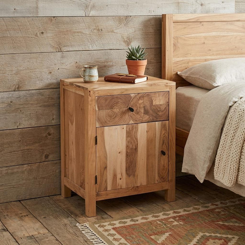 Solid Wood Live Edge One Drawer Nightstand - Natural