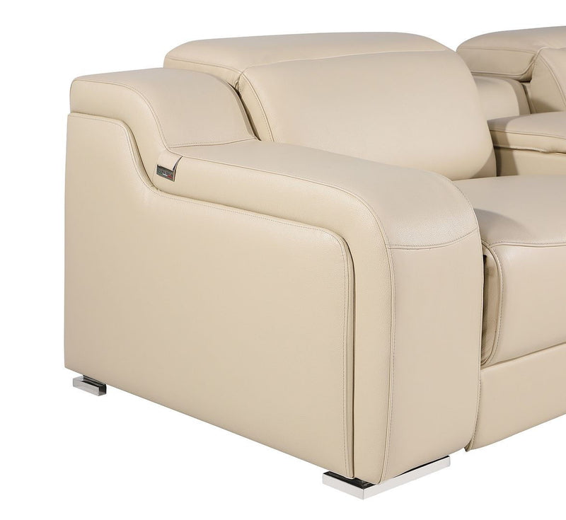 Italian Leather Power Reclining U Shaped 8 Piece Corner Sectional With Console - Beige