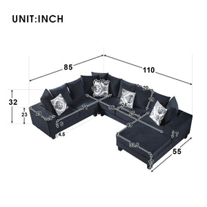 [VIDEO provided] [New] 110*85" Modern U Shape Sectional Sofa, Velvet Corner Couch with Lots of Pillows Included,Elegant and functional indoor furniture for Living Room, Apartment, Office,2 Colors