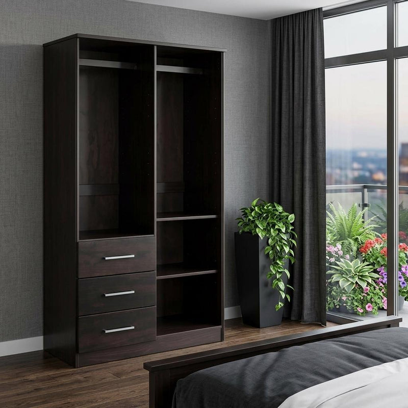 Solid Wood Two Door Three Drawer Combo Dresser - Dark Brown