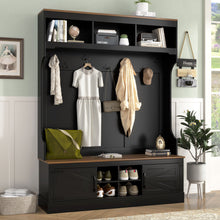 Load image into Gallery viewer, Farmhouse Hall Tree With Bench And Shoe Storage
