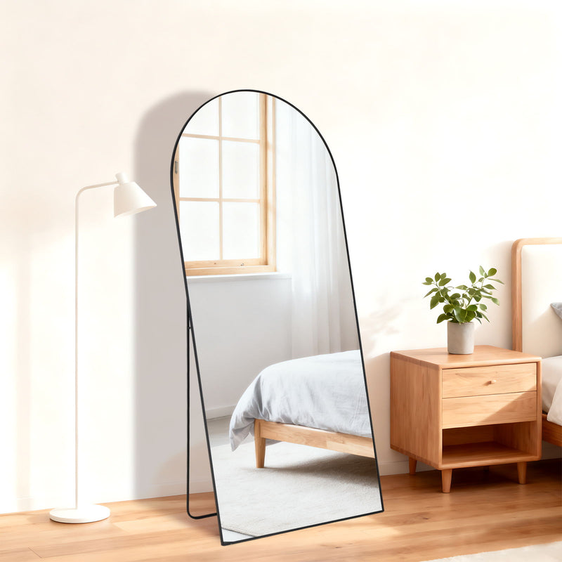 55" Aluminum Arch Freestanding Framed Standing Mirror - Black