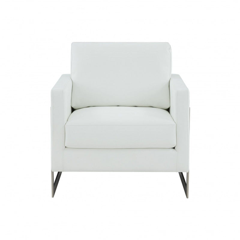 Faux Leather Arm Chair - White And Silver
