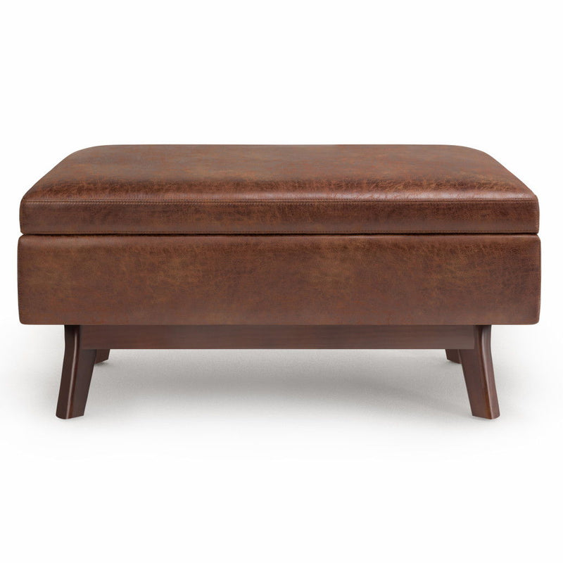 Mid-Century Leather Cocktail Ottoman With Storage - Brown