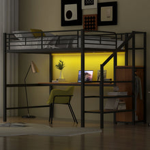 Load image into Gallery viewer, Loft Bed With Desk, Storage Staircase, Small Wardrobe And LED Light
