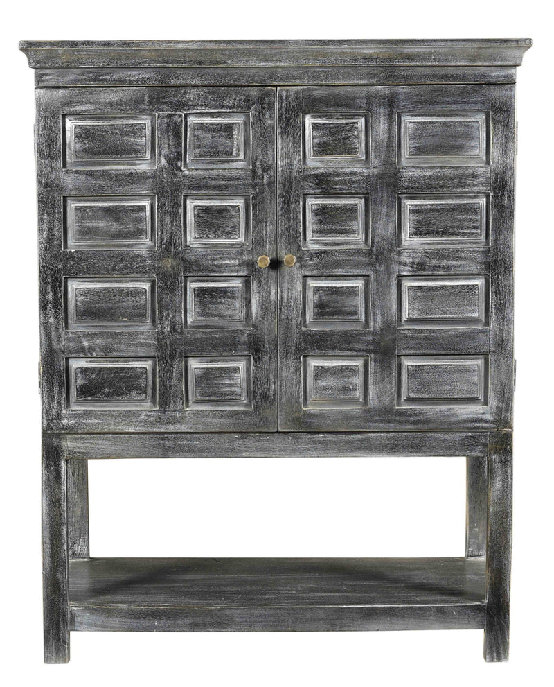 Solid Wood Two Door Accent Cabinet - Distressed Wash Dark Gray