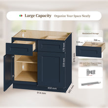 Load image into Gallery viewer, Shaker Base Cabinet With Doors, Soft Close Hinges, Adjustable Shelf, Bathroom Storage Unit - Navy Blue
