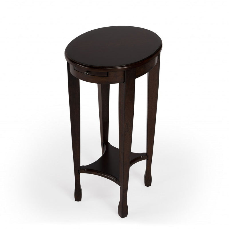Oval End Table With Shelf - Chestnut