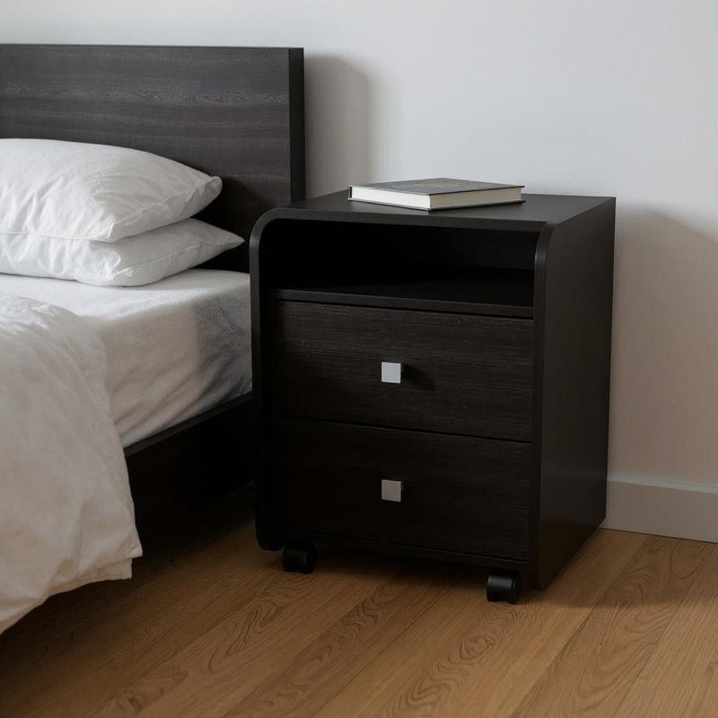 18.2" x 15.7" x 21.9" Two Drawer Faux Wood Nightstand - Black