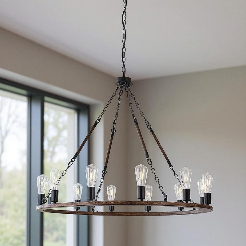 Candle Style Twelve Light Metal Dimmable Chandelier - Brown / Black