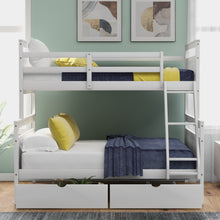 Load image into Gallery viewer, Twin over Full Bunk Bed with Ladder, Two Storage Drawers, Safety Guardrail, White
